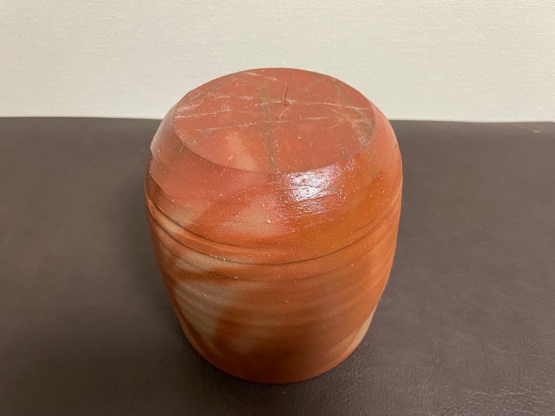 伊勢崎満　備前緋襷　棒ノ先水指　堀内宗完書付　備前焼　水指　茶道具