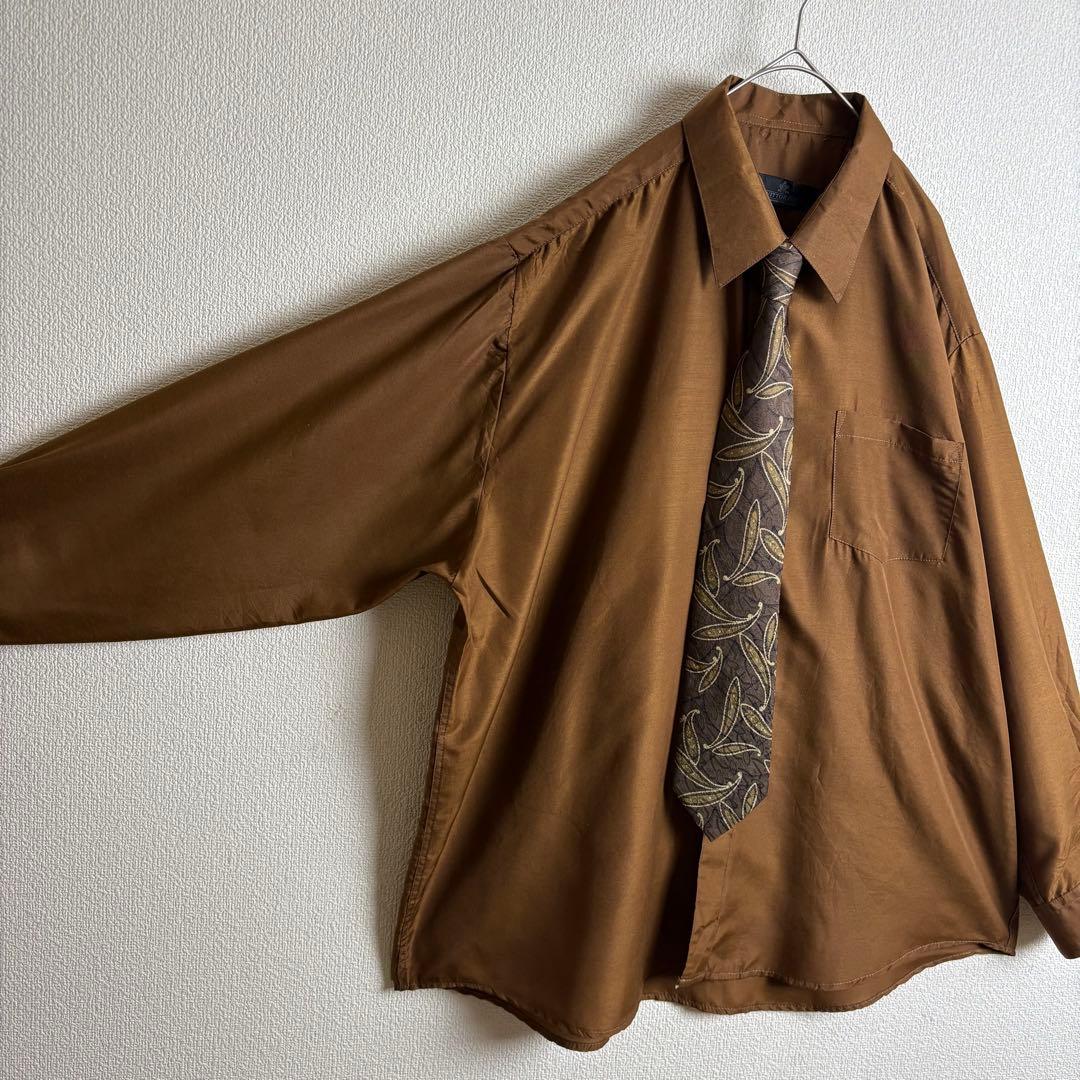 ネクタイシャツニットベスト　シルク　ペイズリー　ワッペン　襟切替　太アーム　古着