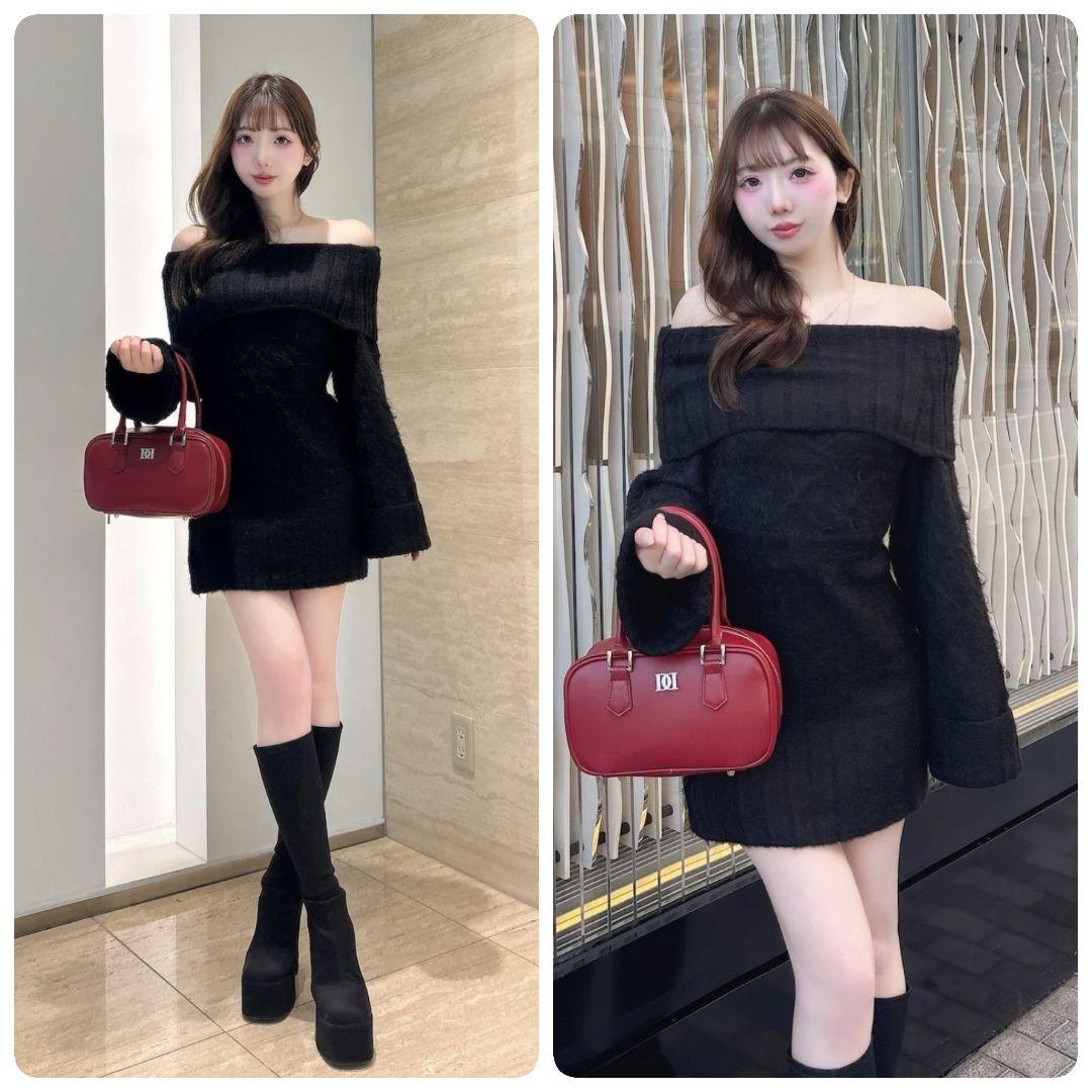 Darich ダーリッチ ヘアリーオフショルニットミニワンピース BLK 黒