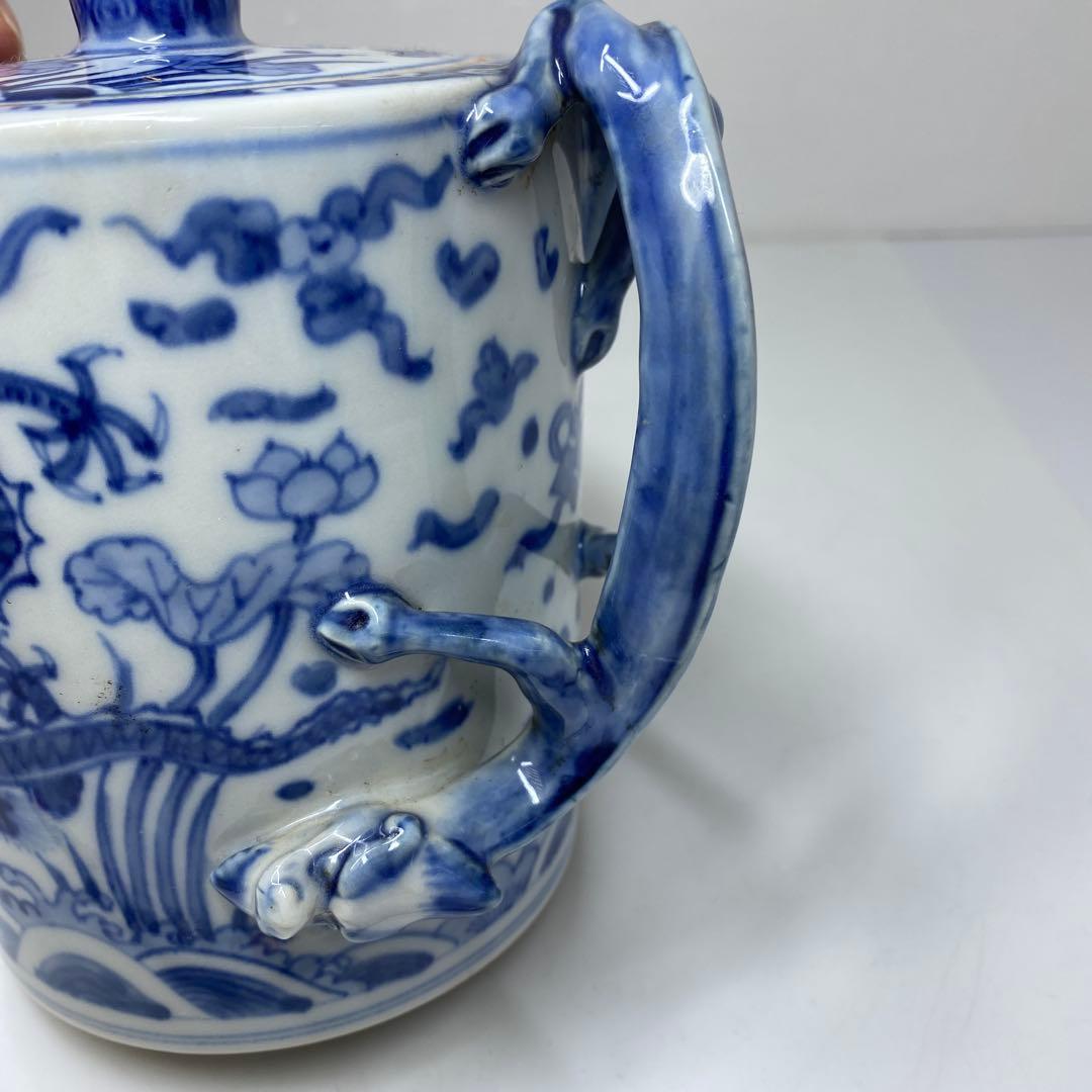 中国美術　大明萬暦年製　染付　龍文　水注　タルカ　東さ7-0304①