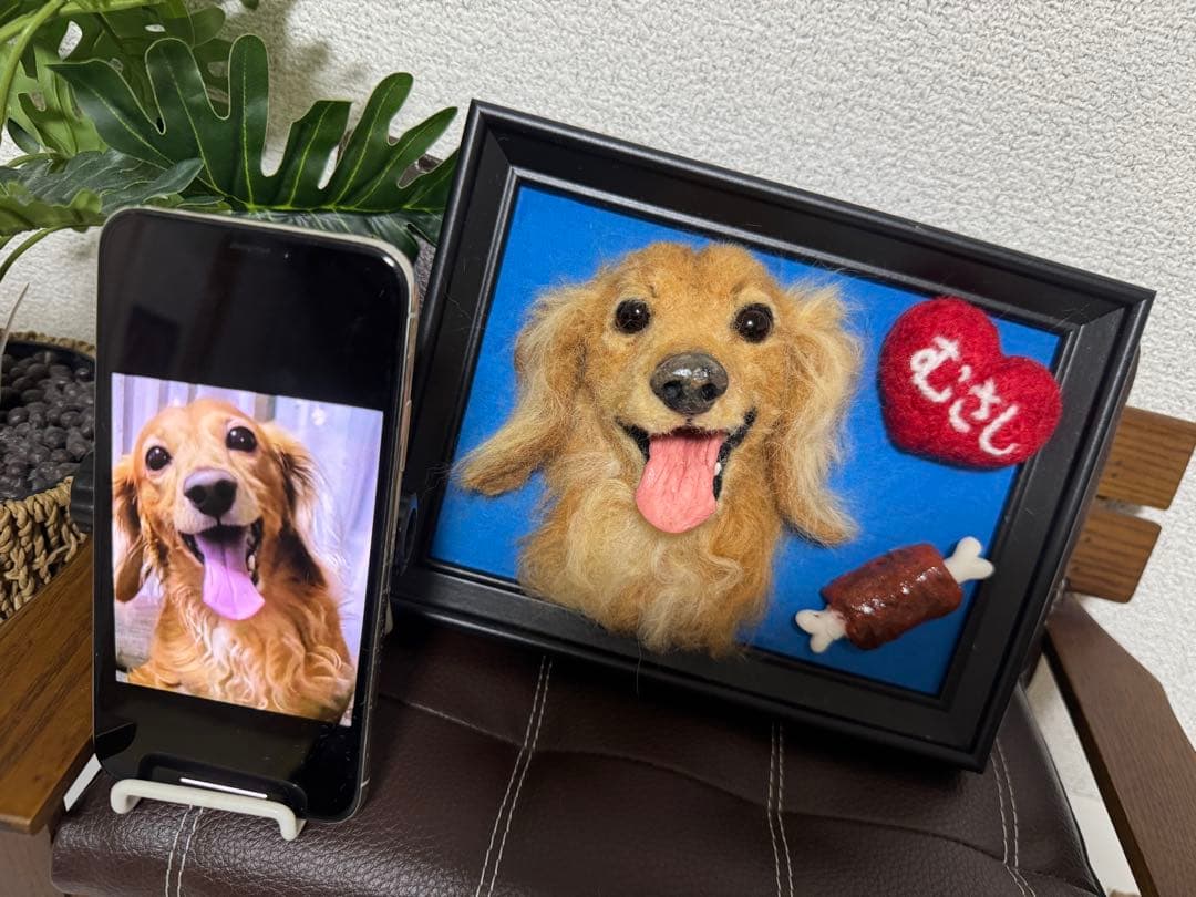 わんこ限定　うちの子プレート　わたわたペットの羊毛フェルト作品