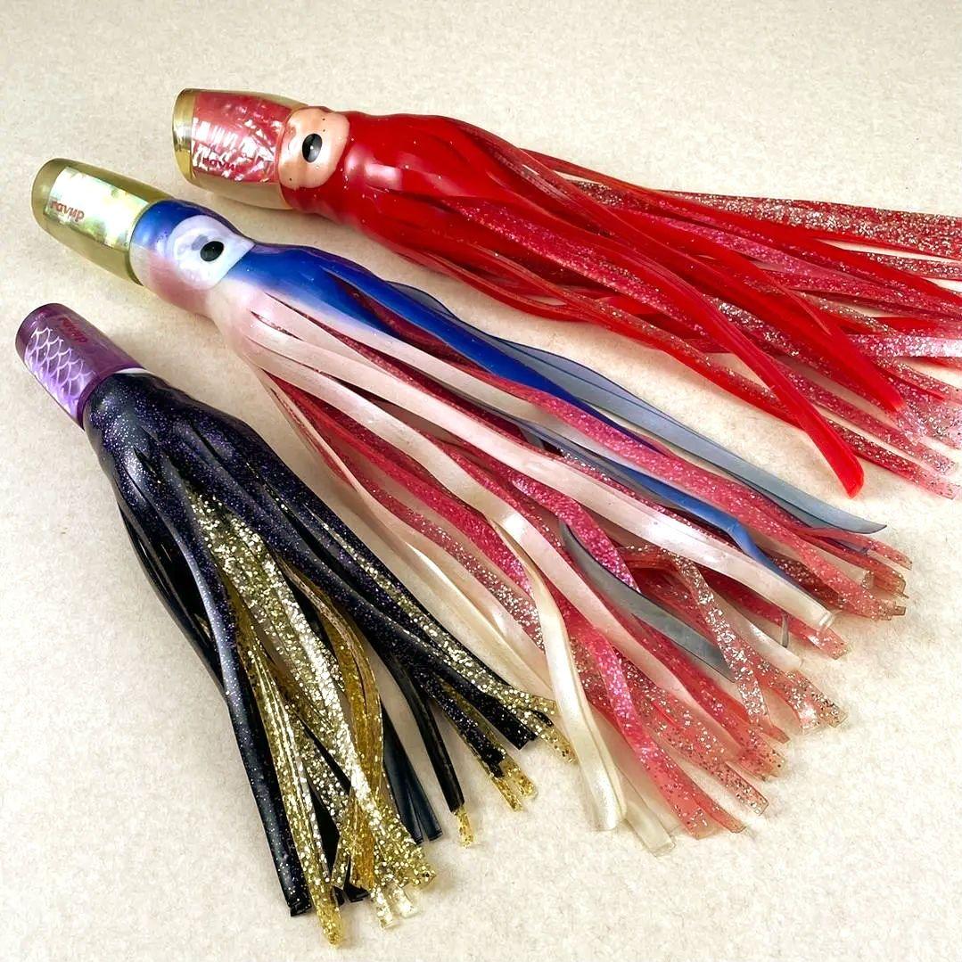 【未使用　トローリングルアー】スカートルアー　３本セット　カジキ　ソフトヘッド