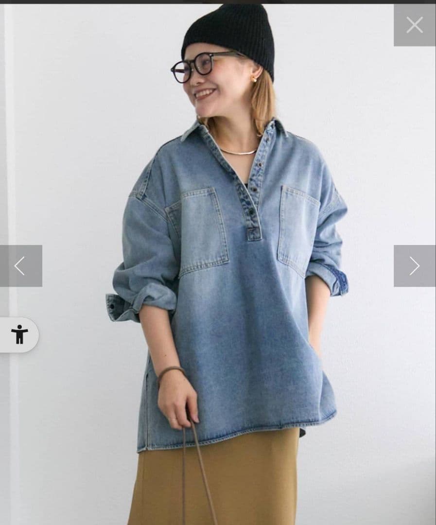 期間限定価格　ヴィンテージライクデニムチュニックシャツ　　ブルー　ピュアルセシン
