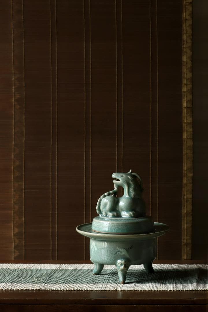 高麗青磁　柳海剛(根瀅) 造　龍型香炉　朝鮮古美術／骨董品【正一古美術】