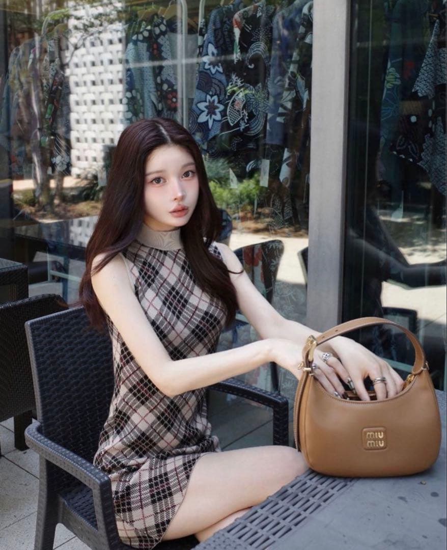 Darich ダーリッチ チェックジャガードノースリニットミニワンピース