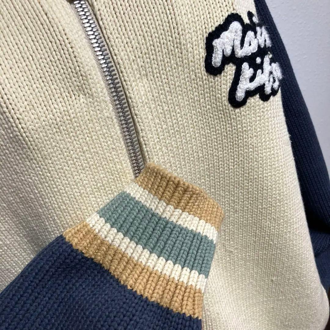 【メゾンキツネ】 綿ニットセーターブルゾンアイボリー/ネイビー✨いさお✨