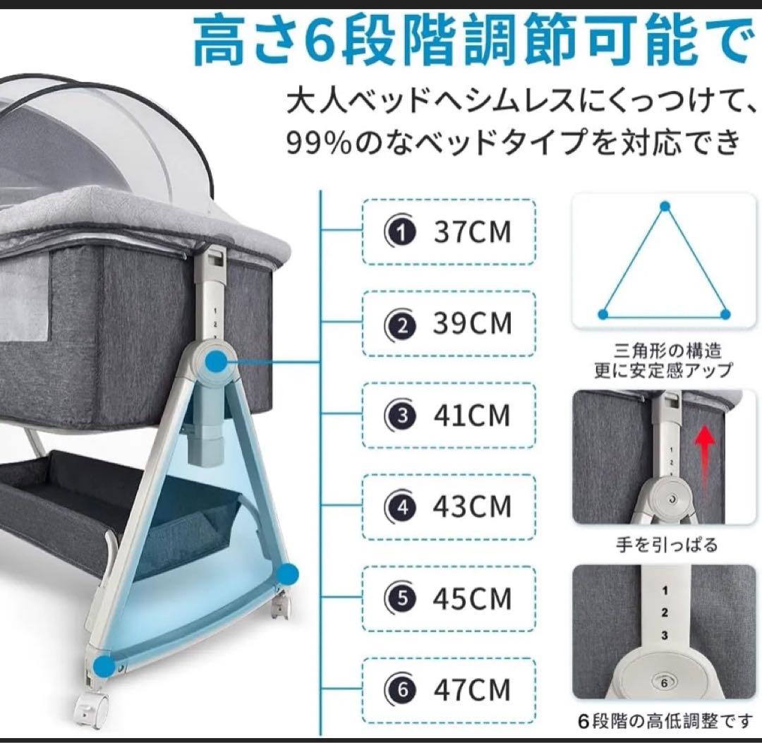 KiNO LiNPO 移動式ベビーベッド　ネイビーブルー