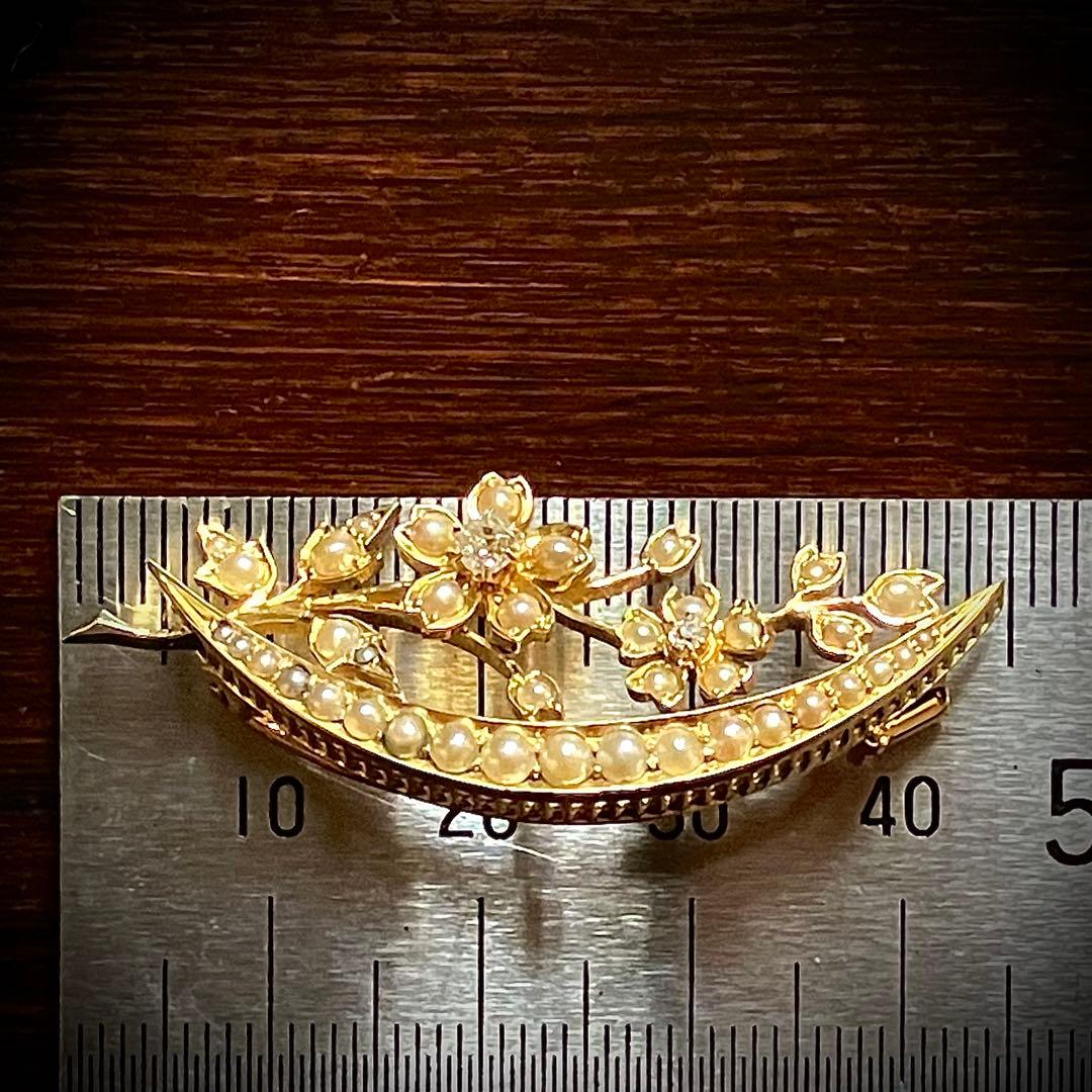 k18 ヴィクトリアン　オールドマインカットダイヤモンド＆シードパール　ブローチ