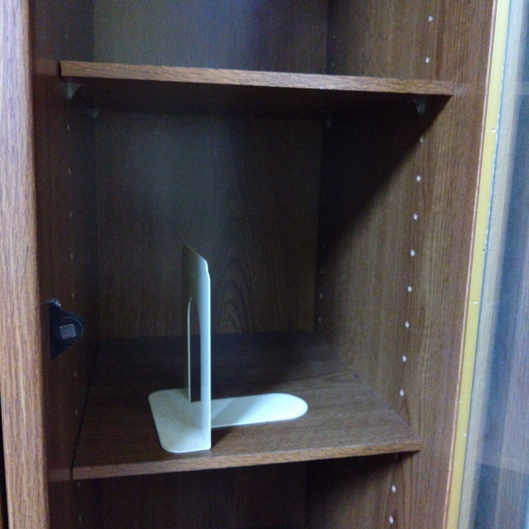 【送料込み】スライド式本棚 ガラス扉付き ブラウン