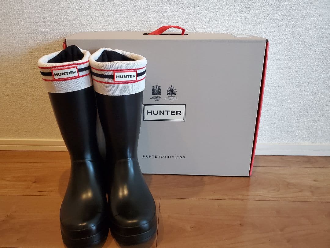 HUNTER ブラックラバーブーツ インナーソックス付き
