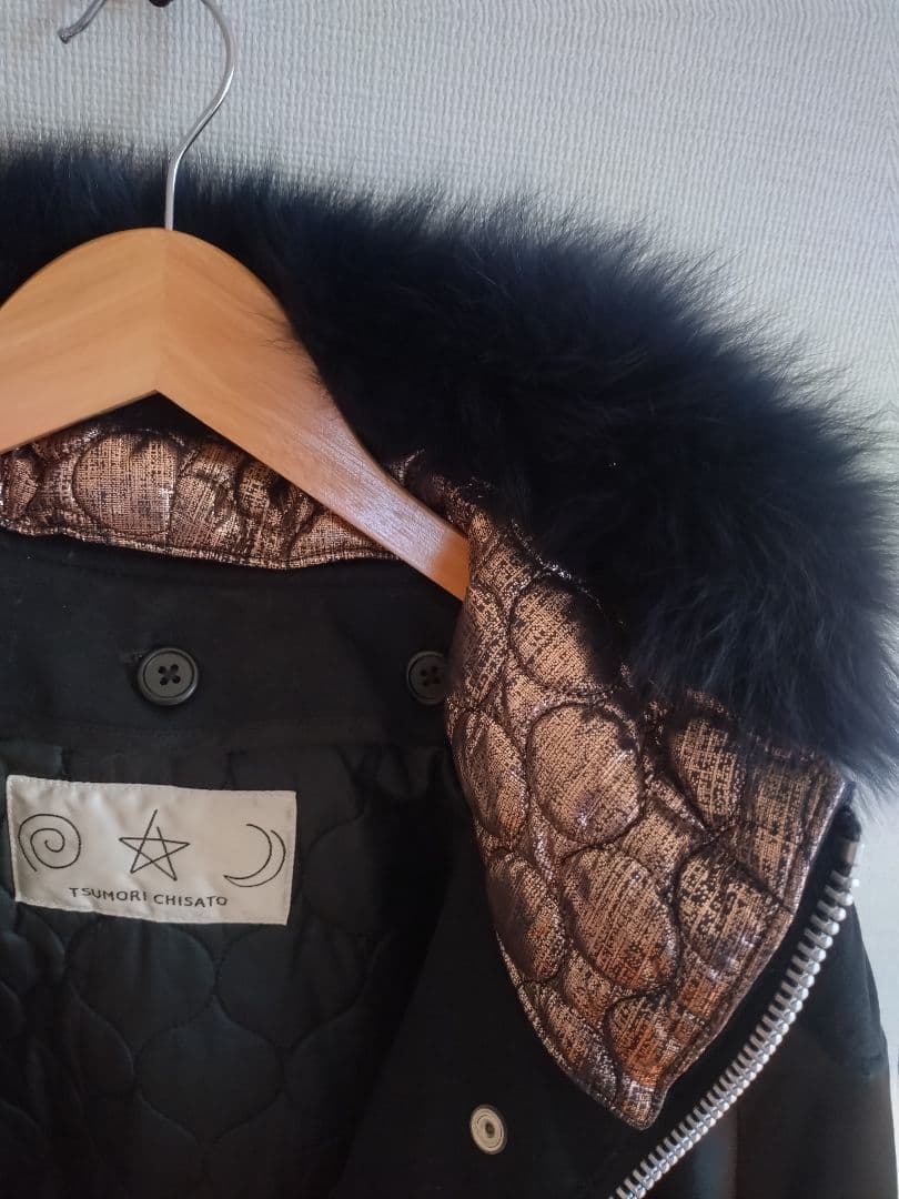 ツモリチサト アマモールモッズコート フォックスファー ライナー ブラック