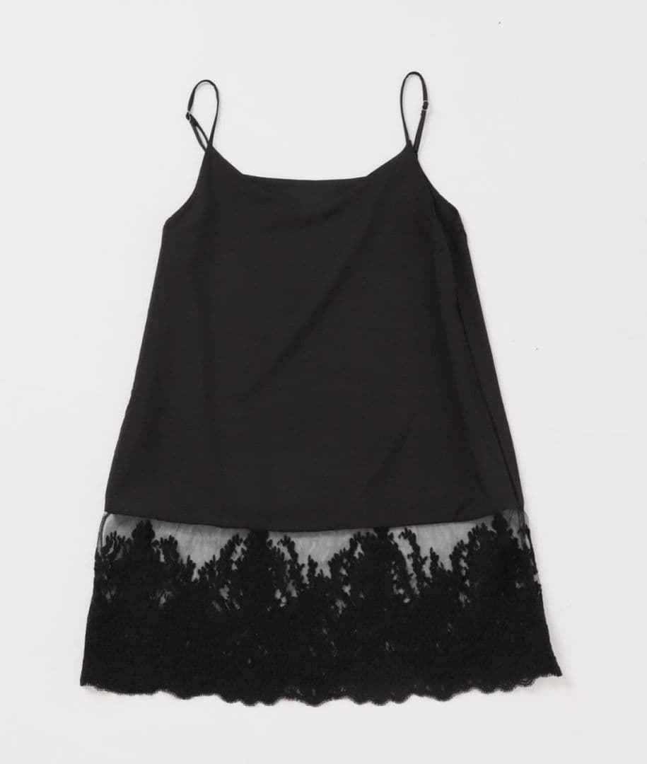 新品 IENASatinレース キャミソールワンピース ブラック