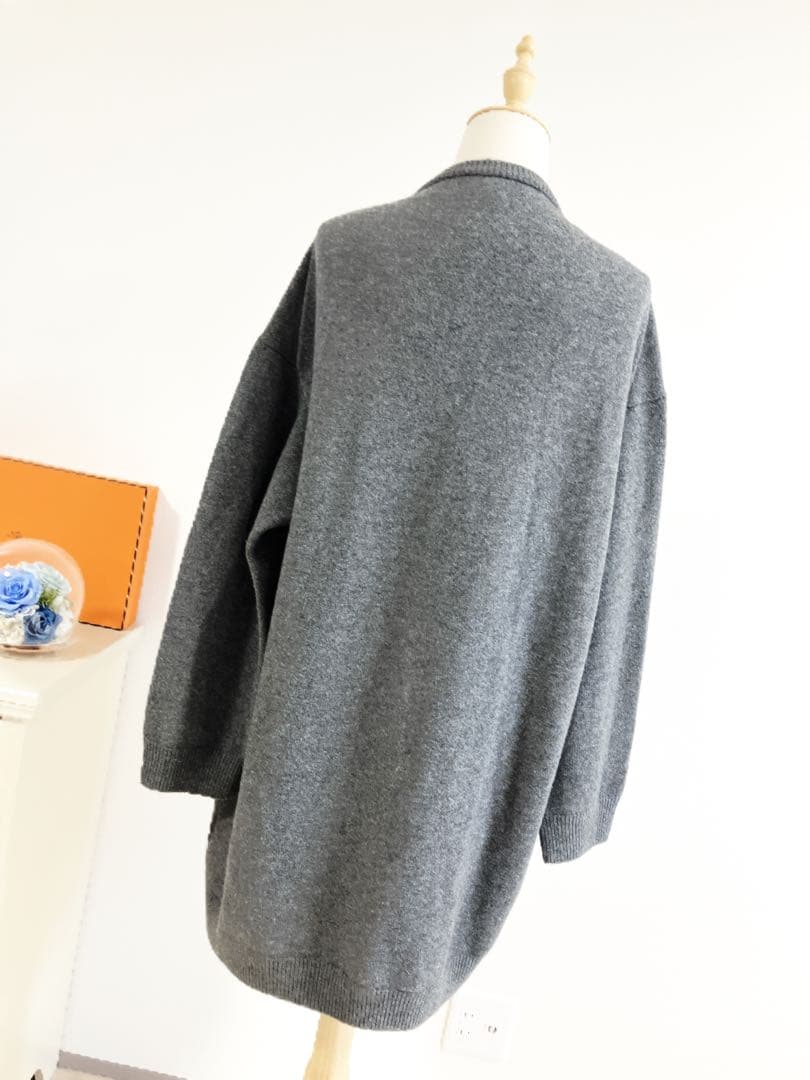 HERMES ロングカーディガン　コート　Hロゴ　ヴァージンウール