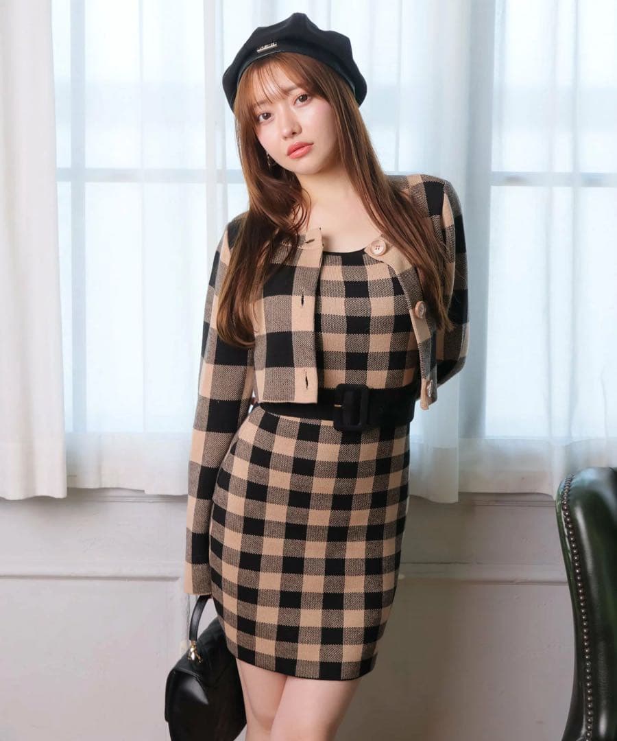LIP SERVICE￤レトロチェックアンサンブルニットワンピース