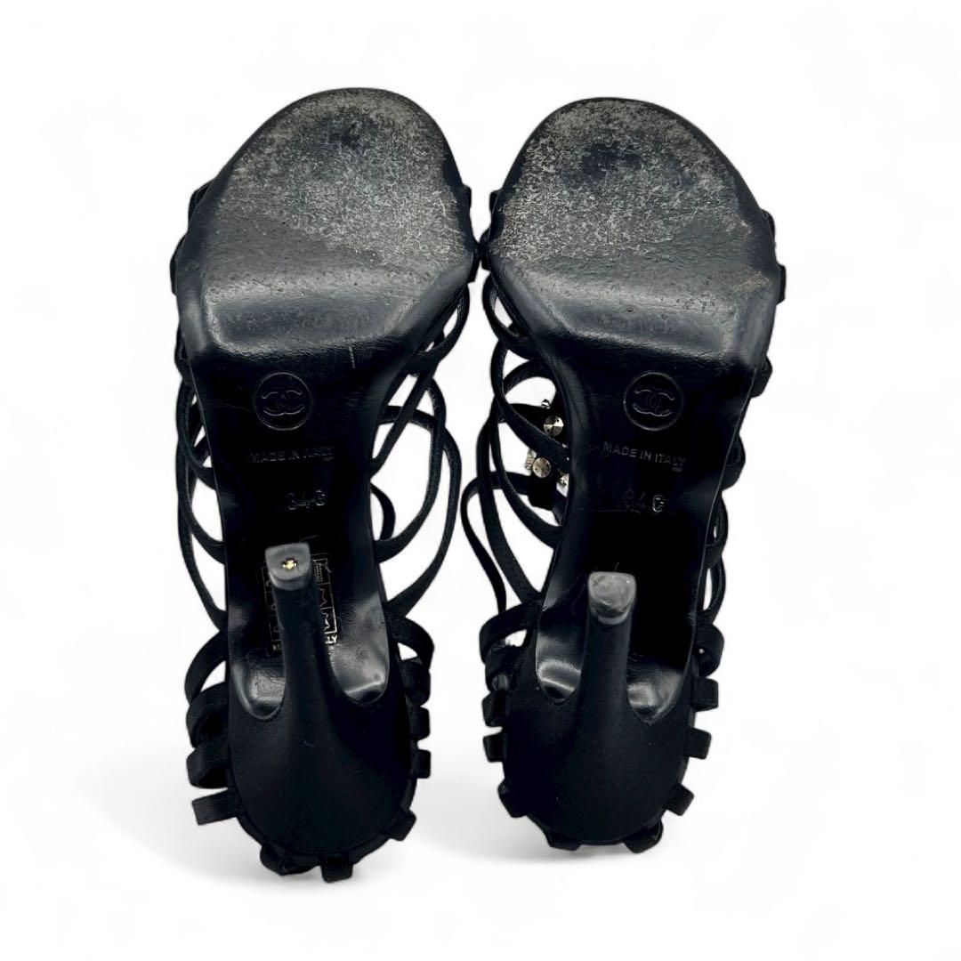 【超希少】CHANEL サンダル ココマーク リボン ストーン ゴールド 黒