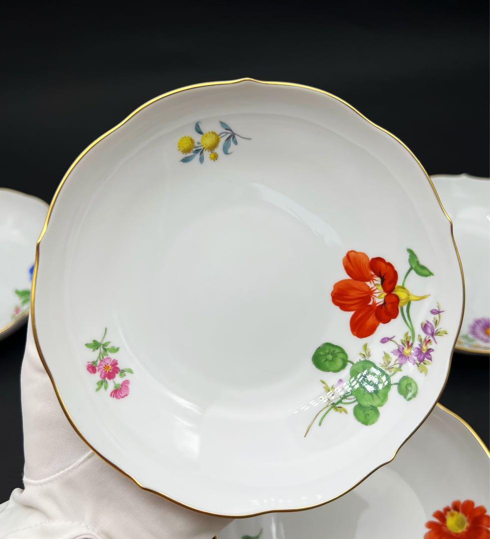 Meissen マイセン ベーシックフラワー 3つの花 金彩 花柄皿 5客