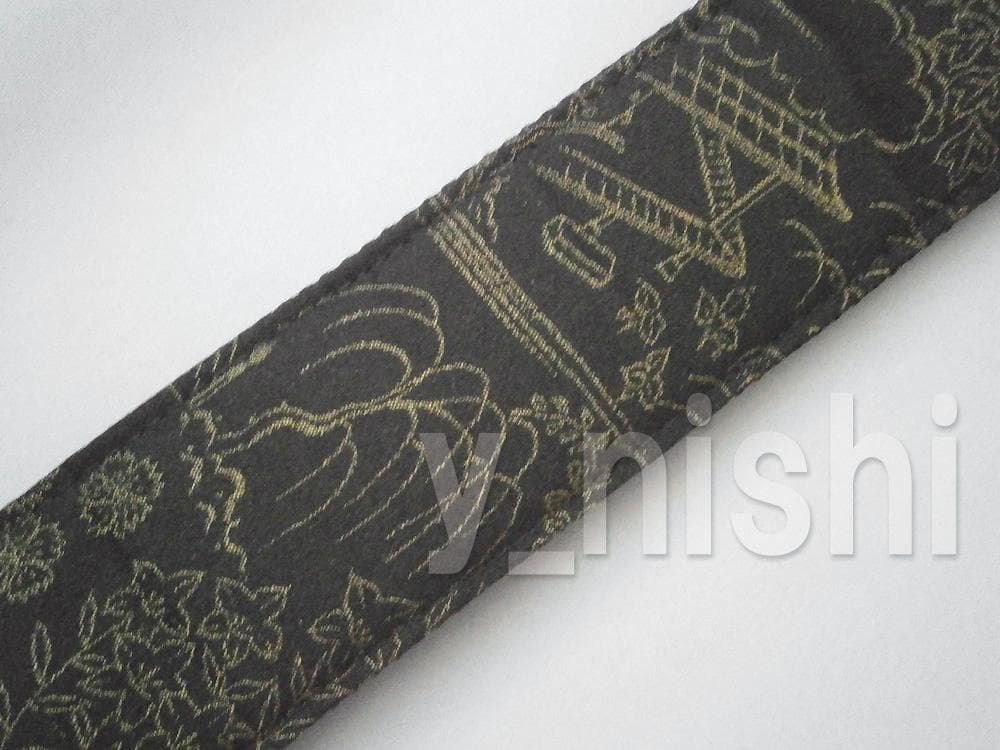 和柄ギターストラップ 着物シリーズ 古都/黒 Kimon Series