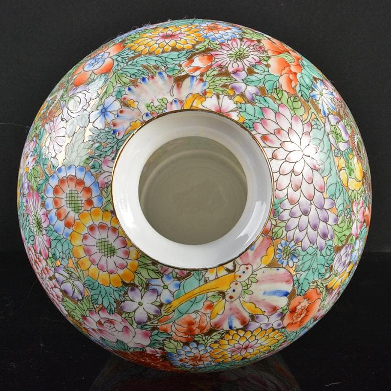 中国　中国景徳鎮製款　薄胎　粉彩百花龍文瓶　梅瓶　F　R6147B