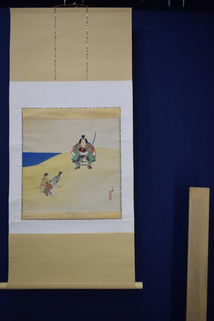 真作/林文塘/桃太郎図/猿/鳥/犬/きび団子/布袋屋掛軸HK-37