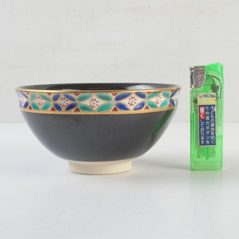 茶道具　京焼　平安　紫雲造　色絵　黒仁清七宝文　数茶碗　六客　V　9471