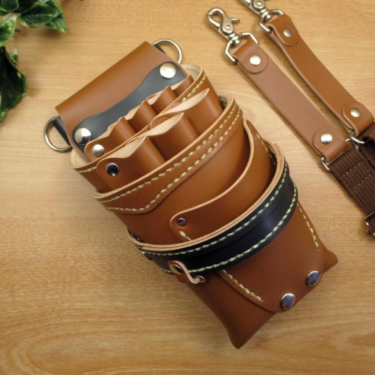 【特別価格】７丁　シザーケース　キャメル＆ダークグリーン SCA-254/CCA