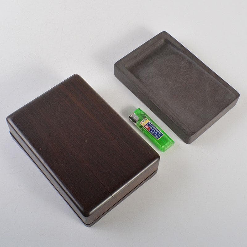 中国　書道具　端渓硯　唐木箱付　V　R7277