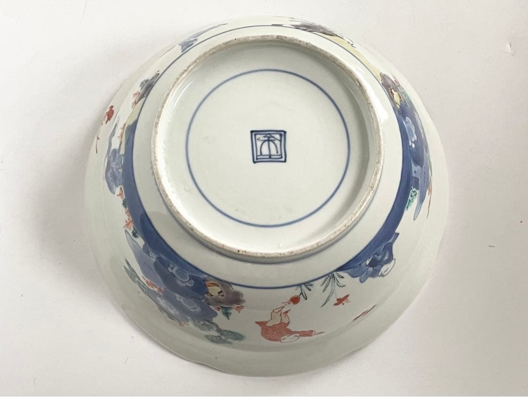 骨董　アンティーク　柿右衛門　色絵　染錦　唐子遊戯図　輪花鉢　深鉢　鉢　古伊万里