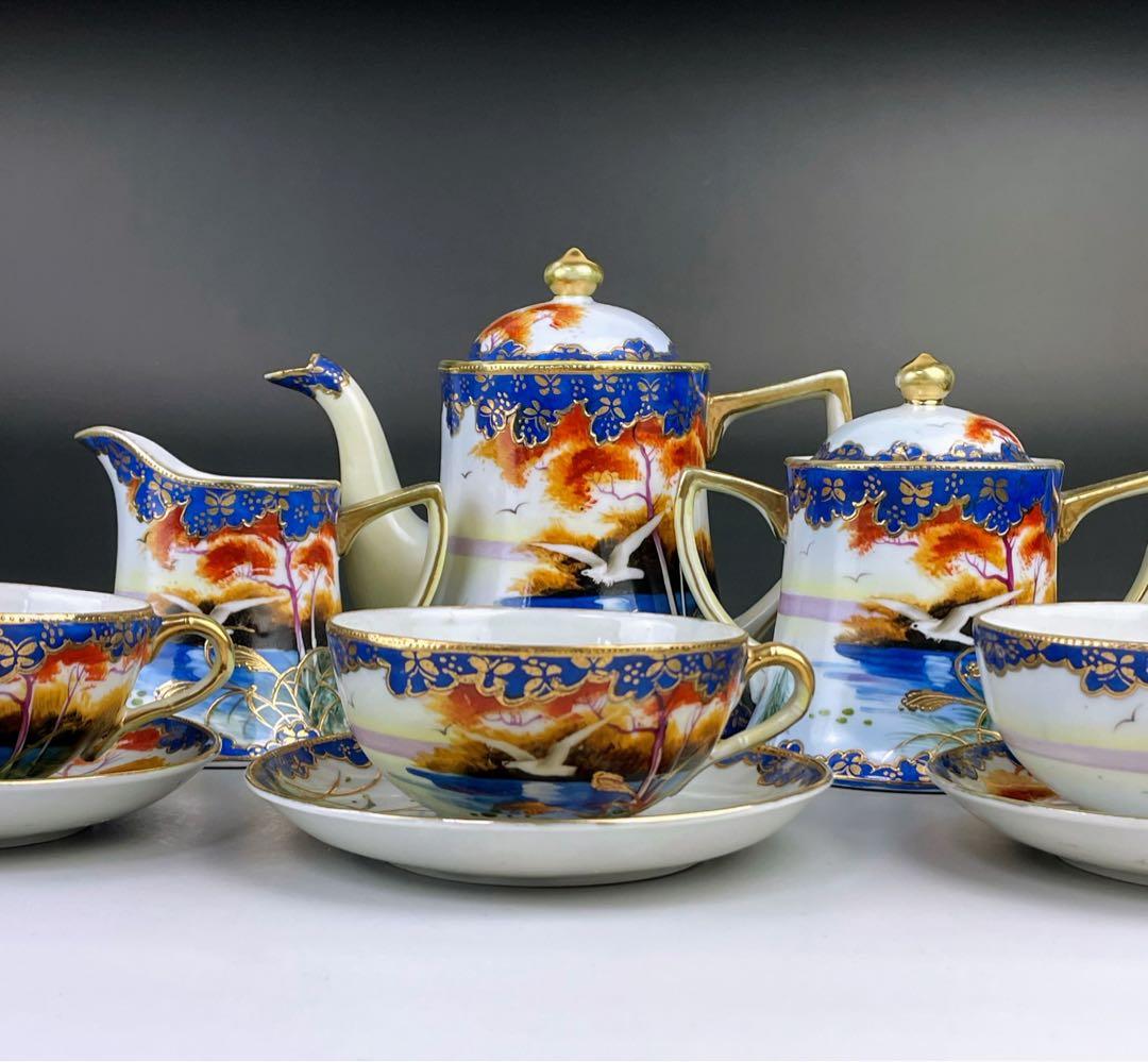 オールドニッポン カモメ 風景図 シュガーボウル クリーマー アールヌーボー