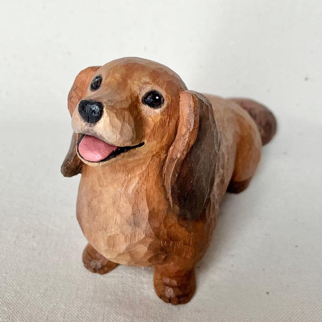 ち*♪様 木彫り　ダックスフント(レッド)