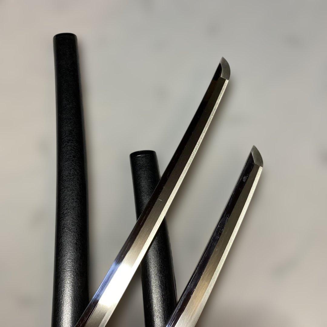 上級模造刀大小２本(刀袋付) 黒柄 竹笹小判鍔