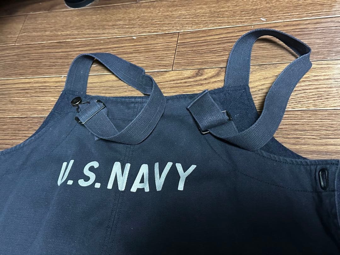 U.S. NAVY 黒オーバーオール M デッキパンツ　フック　ミリタリーパンツ
