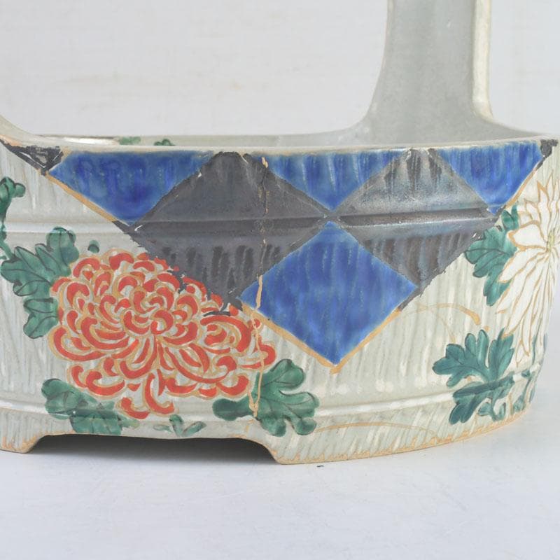 茶道具　陶斉作　色絵　花草文　手桶鉢　N　9817