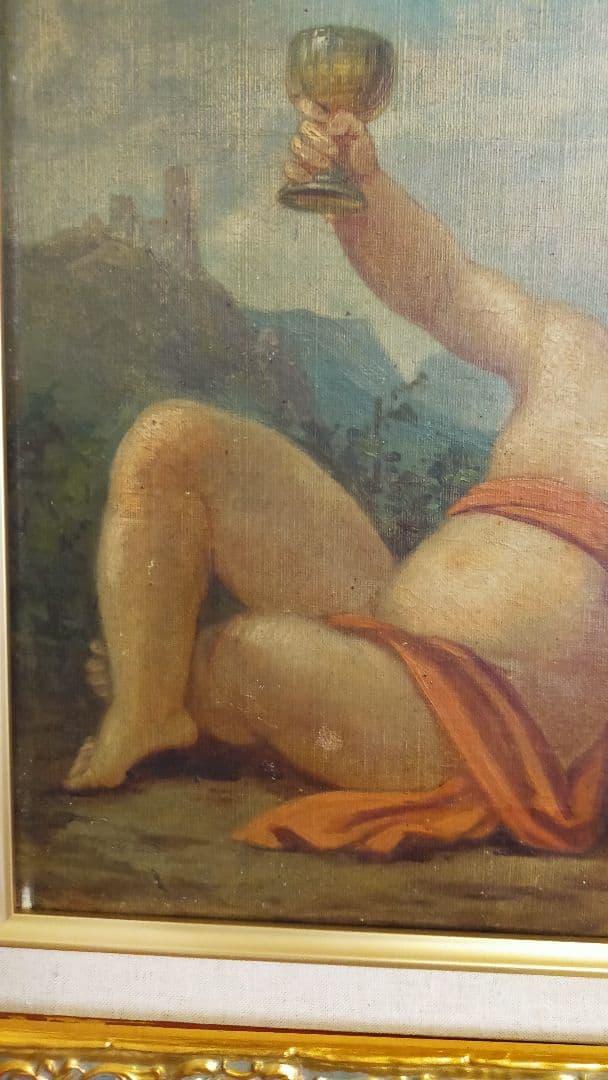 アンティーク油絵　 子供と杯の絵