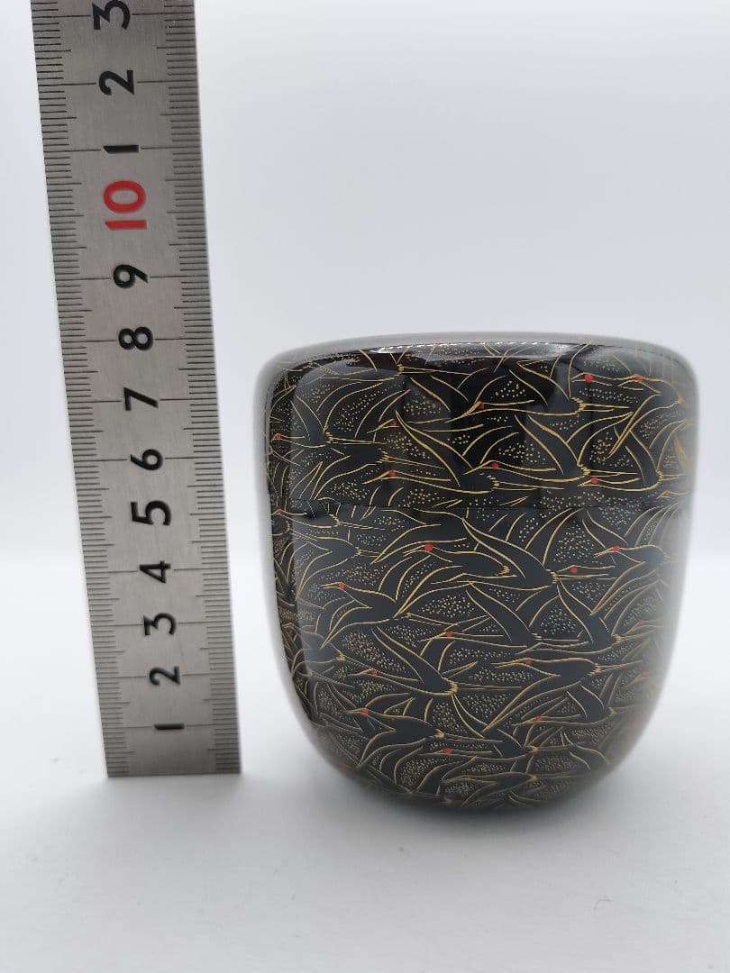 c452 大棗 沈金千羽鶴之図 前志芸男 木箱 茶道具 古物