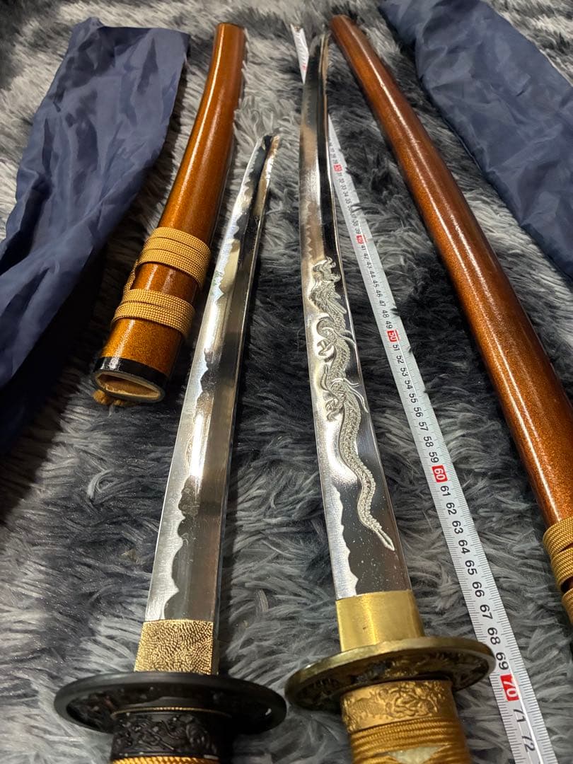 G0）模造刀 打刀と脇差2点セット 金茶漆鞘 模造刀 黒金鍔