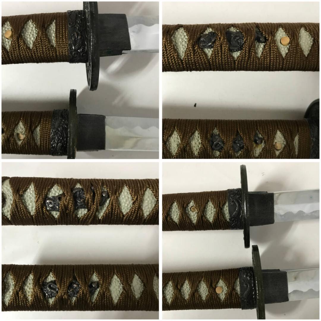 時代物 刀 日本刀 模造刀 大小一組 全長約100/66㎝ 龍目貫 玉龍模様鍔