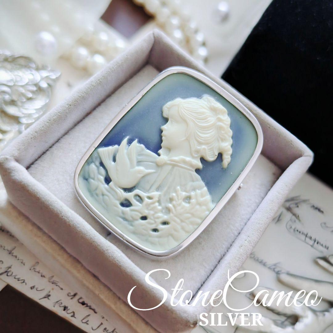 ドイツ ストーン メノウ カメオ ブローチ ペンダント CAMEO SILVER