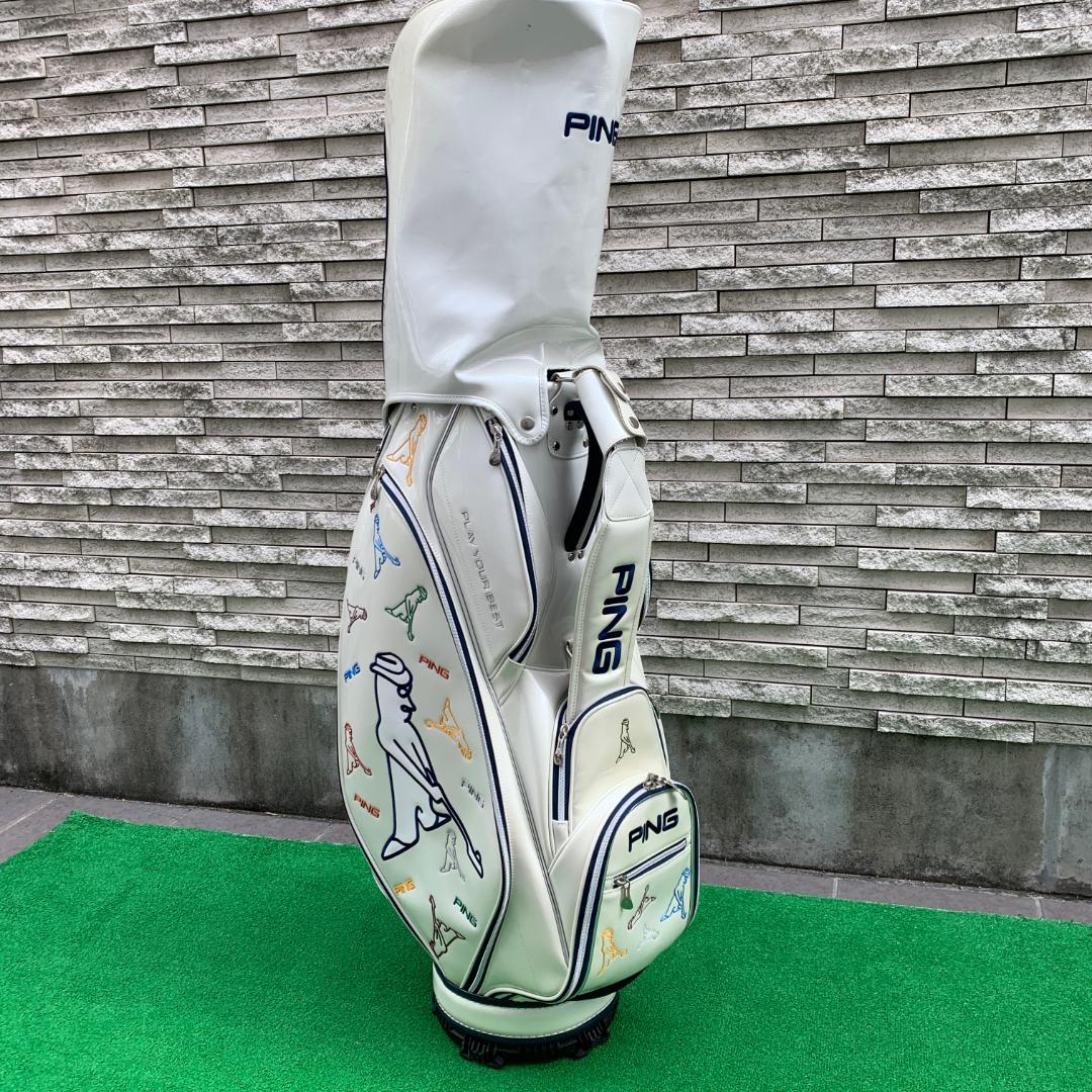 中古品 PING エナメルキャディバッグ ホワイト