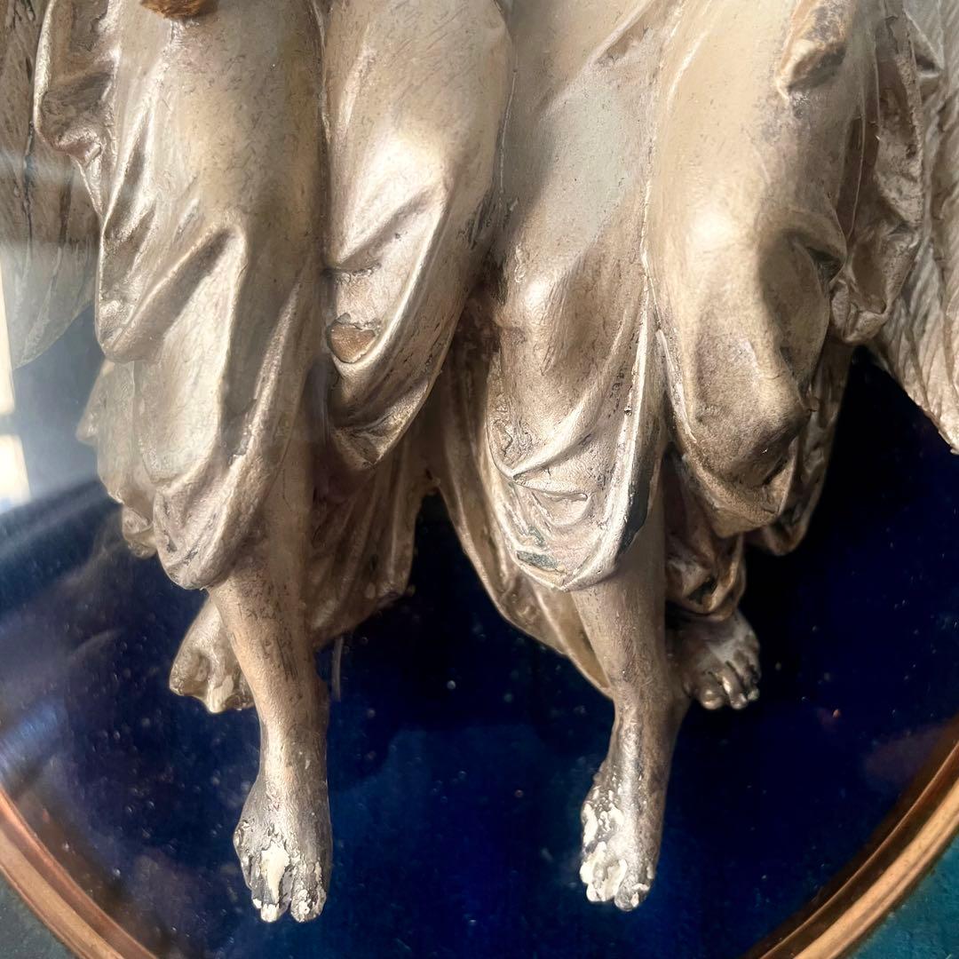 2人の天使のメダイヨン エンジェル フランスアンティーク オーバルフレーム彫刻