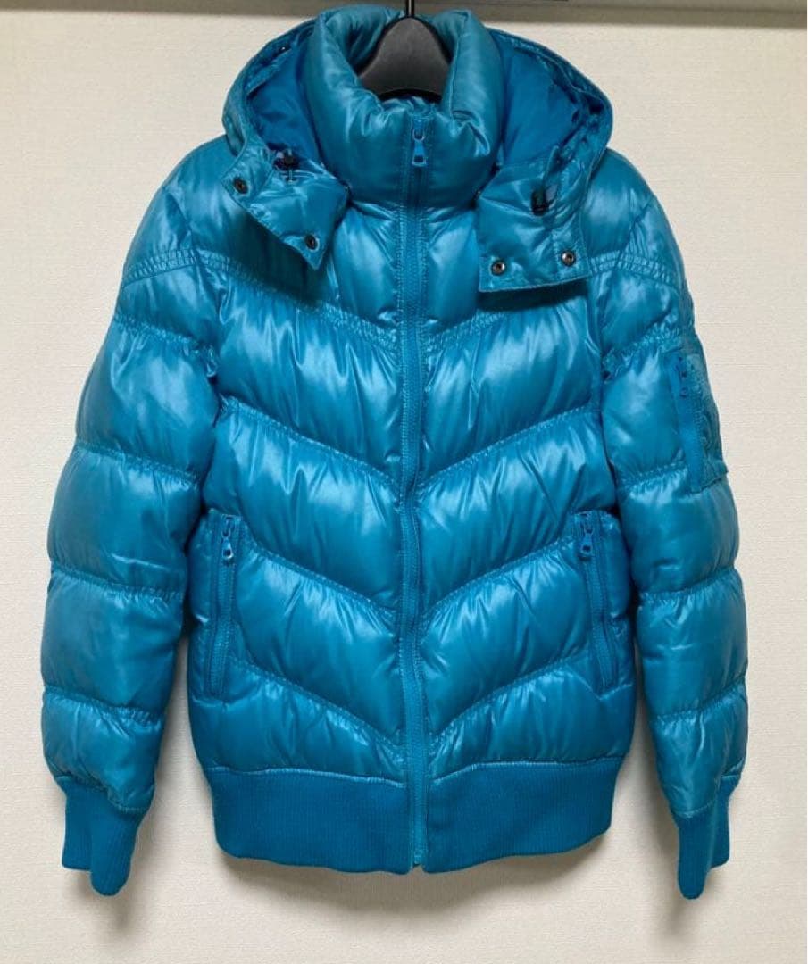 00's オールドユニクロ　プレミアムダウンジャケット　短丈　光沢　水色　y2k