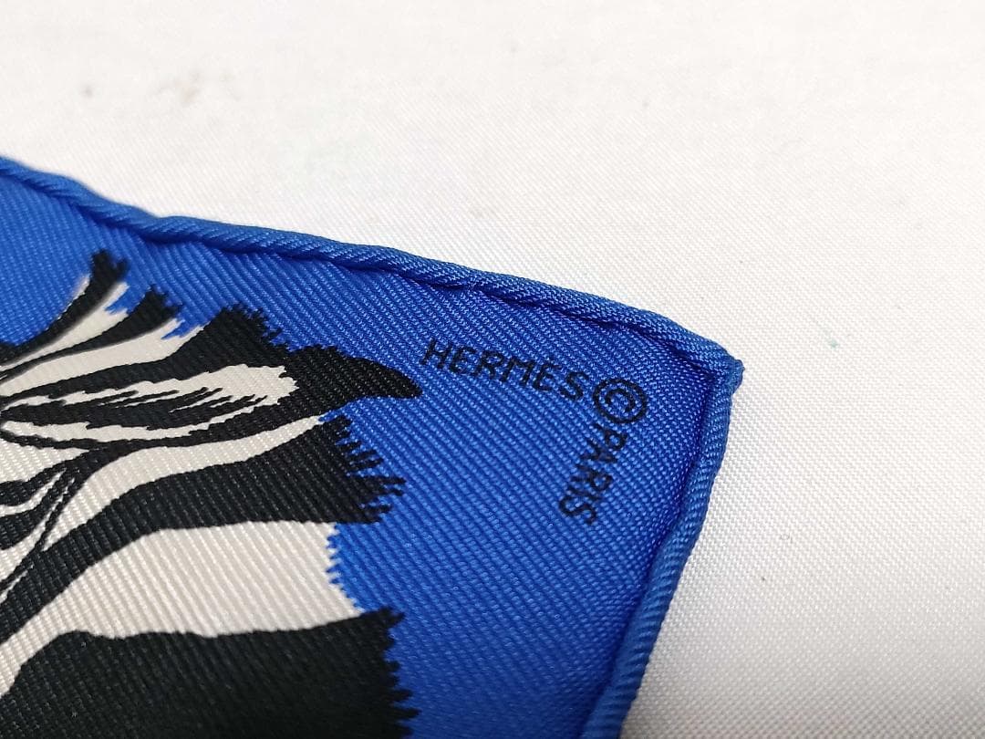 エルメス カレナノ20 シルク ゼブラ ペガサス ハンカチーフ スカーフ ブルー