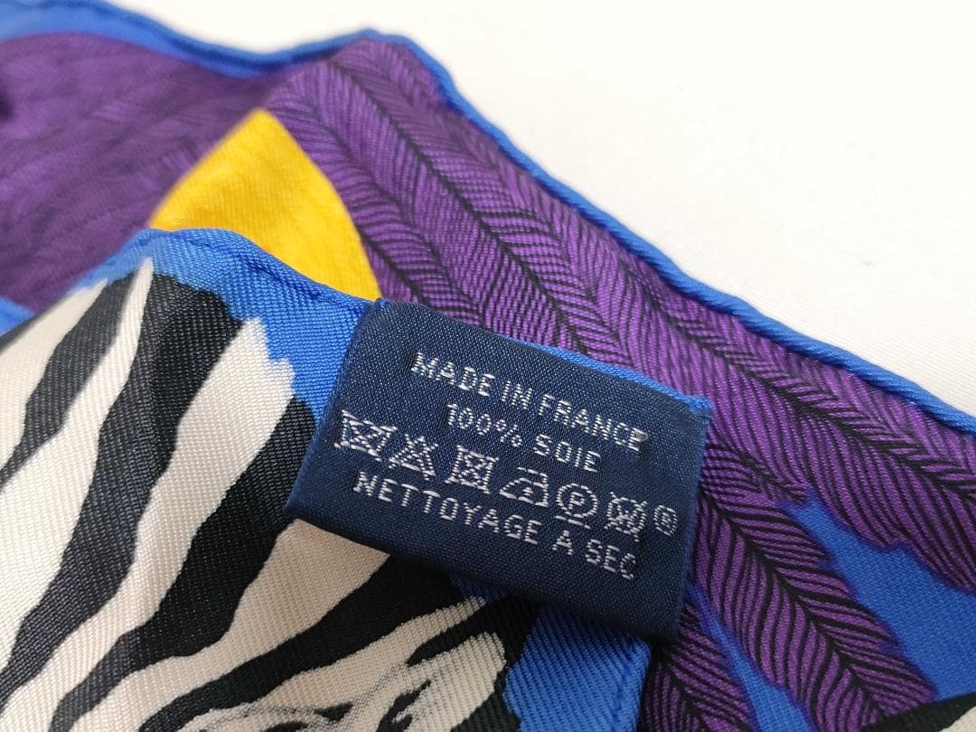 エルメス カレナノ20 シルク ゼブラ ペガサス ハンカチーフ スカーフ ブルー