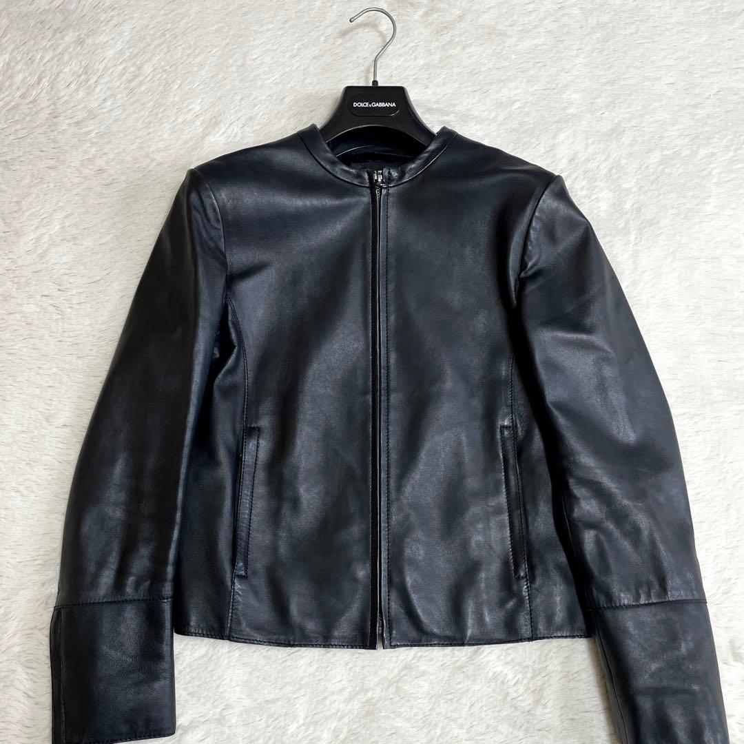 美品 23区 羊革 ノーカラー レザージャケット ライダース Lサイズ ブラック