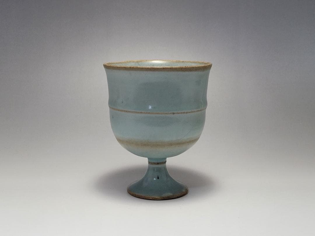 天藍釉 高足杯 宋元時代 高さ約11.4cm