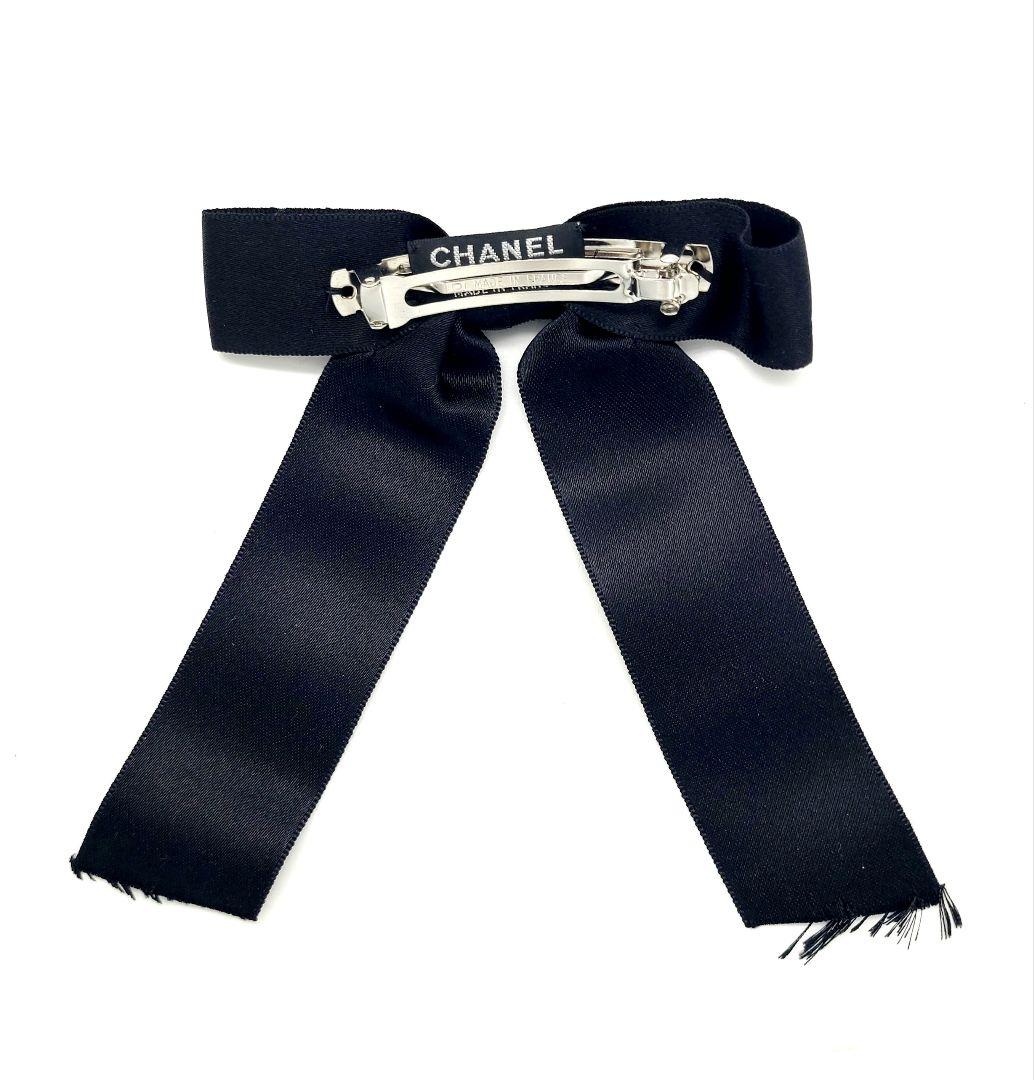 シャネル シルク ココマーク リボン ブラックバレッタ ヘアアクセサリー