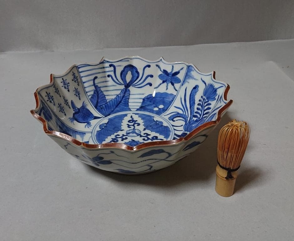 59　旧家蔵出し　古伊万里　輪花　染付　鉢　万暦年製銘