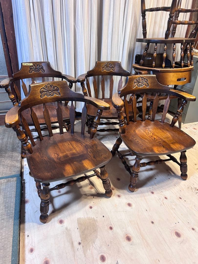 Winds 太平 ウィンザーチェア 肘付き 椅子 木製 　4脚