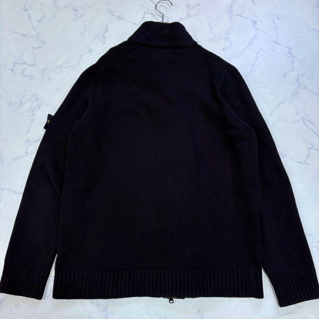 美品 ストーンアイランド 肩バッジ付 ニットブルゾン カーディガン XL 黒