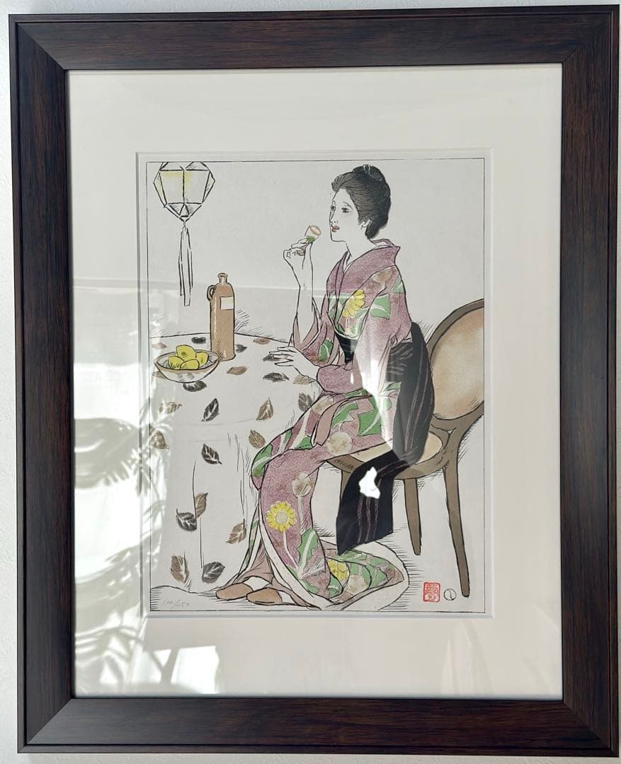 竹久夢二　青い酒　版画　リトグラフ　アート　58×47cm