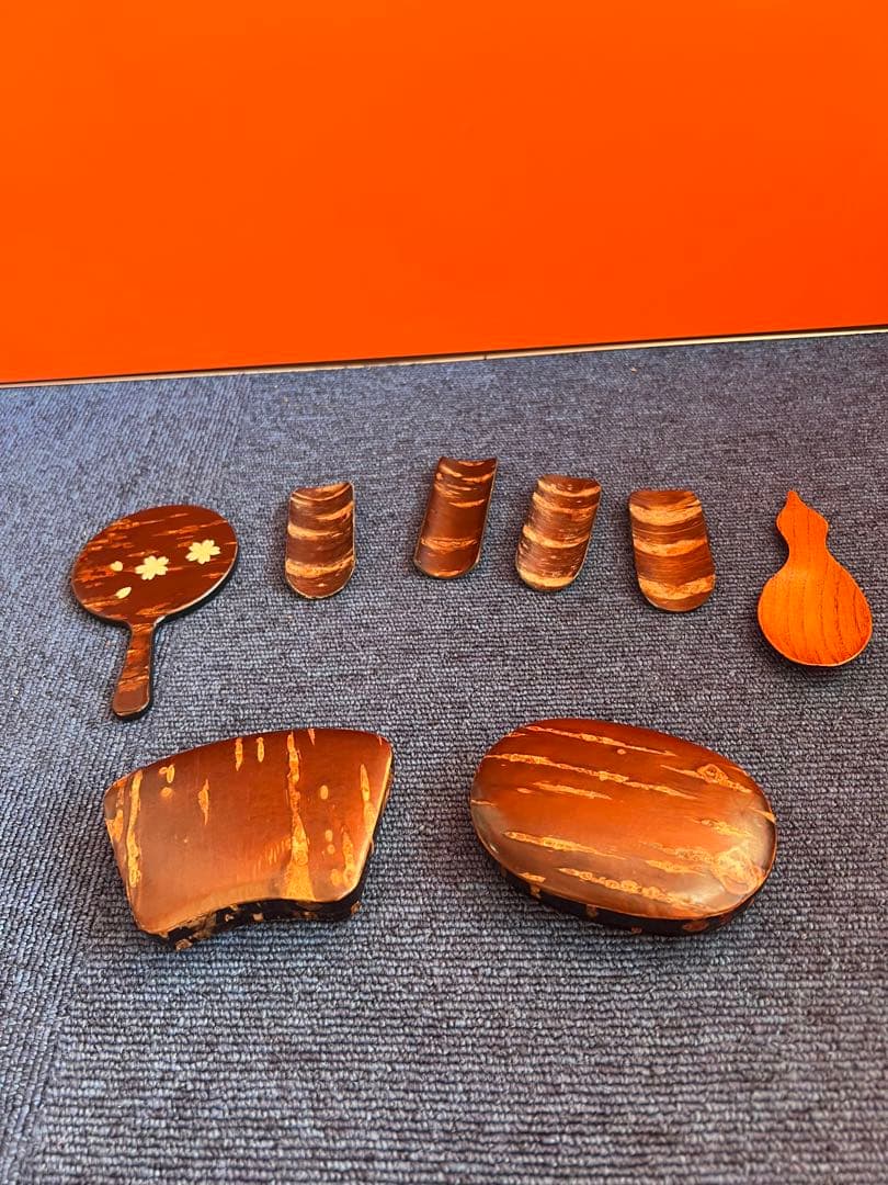 1248 桜皮細工 小物入れ2客 匙付き5客　鏡1 客　木地　未使用